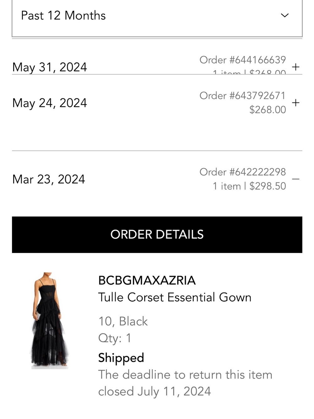 BCBGMaxAzria Black Strapless Tulle Corset Gown